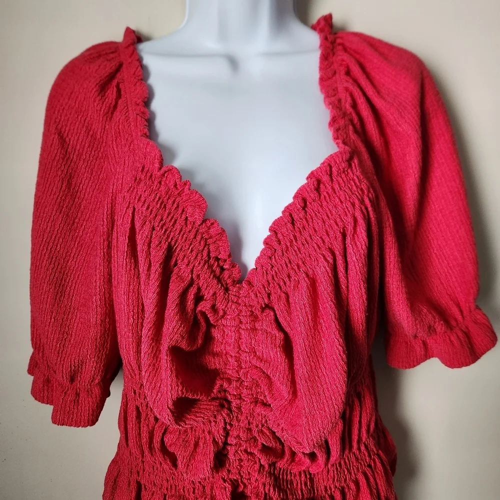 Anthropologie Pilcro | Puff-Sleeved Cinched Waist Top in Rose/Tyrie - Size XL - Picture 4 of 13